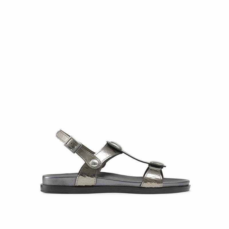 Russell & Bromley Laura Womens Disc Footbed Sandals Metallic |VNL9582IE|